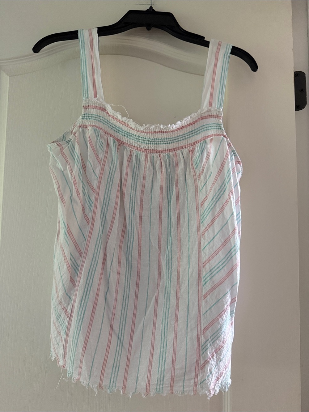 Vince Camuto White Sleeveless Top with Mint & Coral Stripes